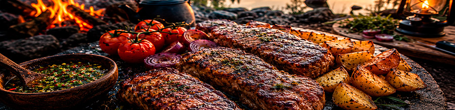 juicy Campfire BBQ by a Forest Lake